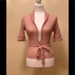 Express light pink low V neck tie sweater